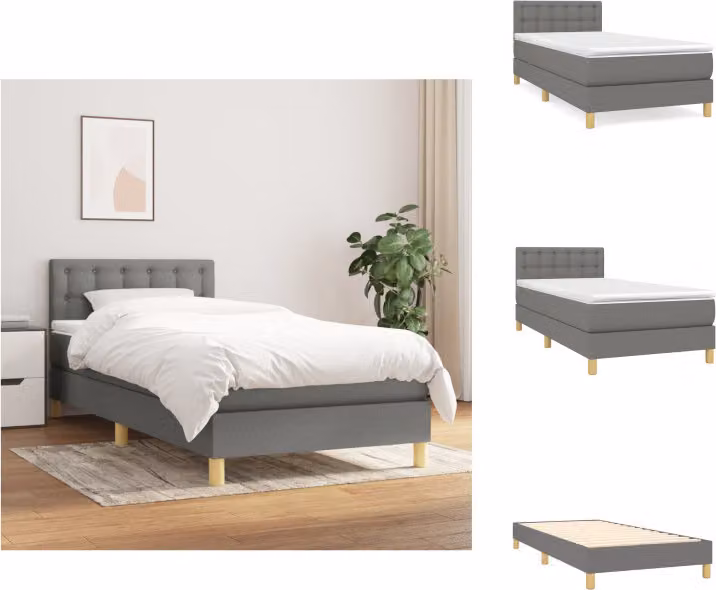 vidaXL Letto a molle con materasso grigio scuro 80x200 cm in tessuto - Letti e strutture letto