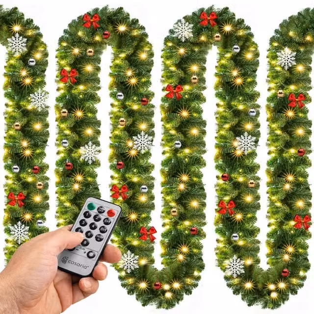 Ghirlanda natalizia Casaria® verde con LED luce bianca calda, telecomando, timer e funzione dimmerabile, lunghezza 5 m – 1