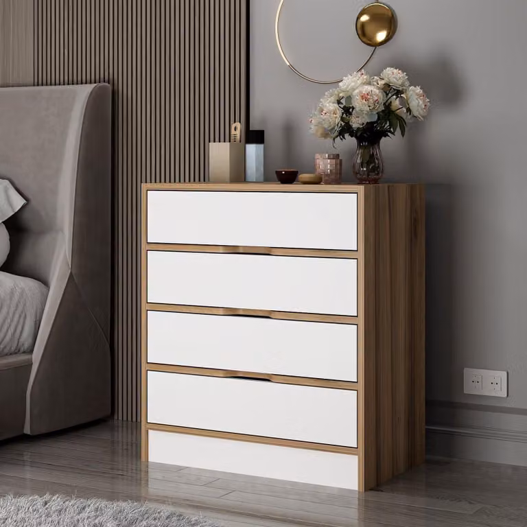 Lallio - Cassettiera, 70x40x80h cm Bianco, 4 Cassetti