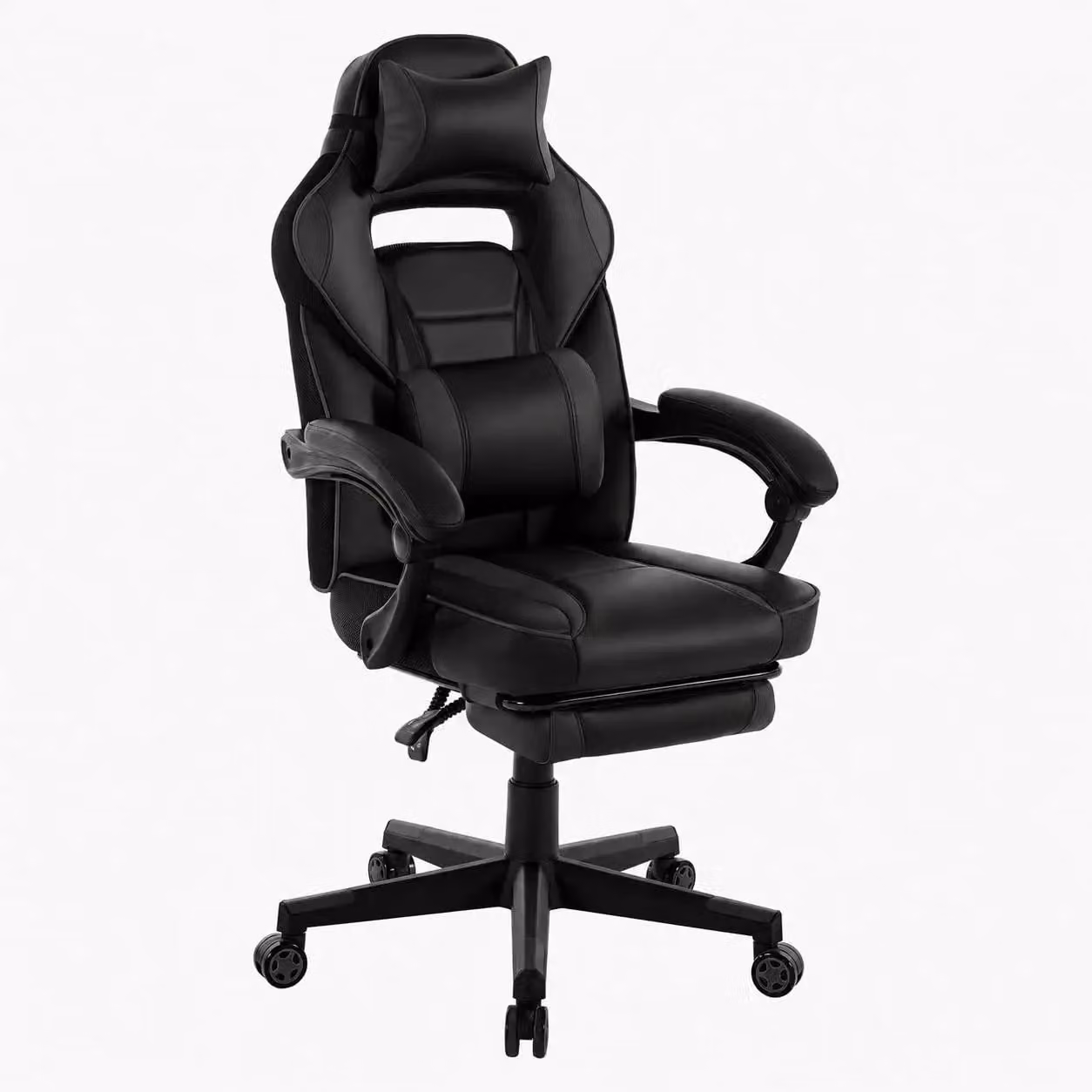 Sedia da gaming ergonomica - sedia da ufficio - schienale alto - regolabile in altezza - poggiapiedi estraibile - supporto lombare - poggiatesta - girevole a 360° - colore nero