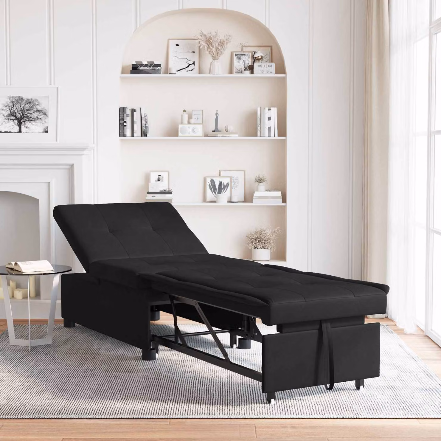 vidaXL Divano Letto Estraibile Moderno in Microfibra Nero L: 194 cm, P: 67 cm, H: 82 cm