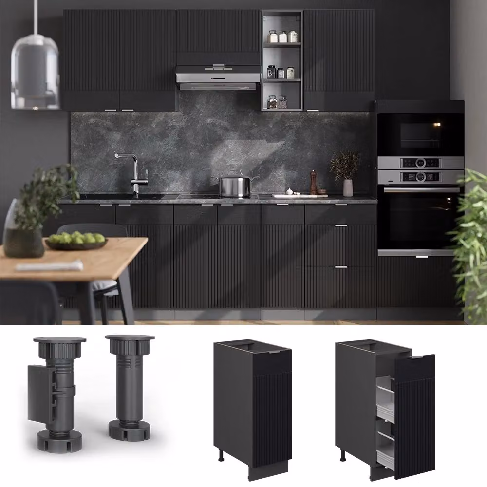 Armadio dispensa da cucina alto Fame-Line Vicco Nero rigato/Antracite L: 30 cm – 2