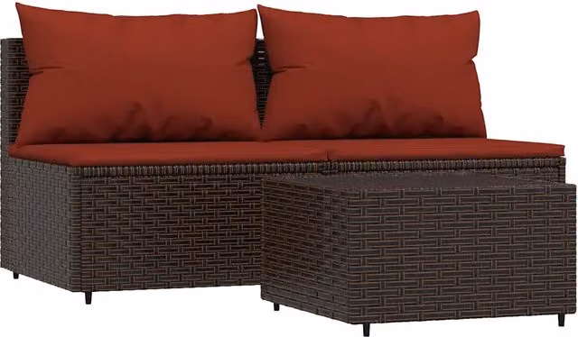 Set Mobili da Giardino 3 Pezzi DESIGN IN con Divano a 2 Posti e Tavolino da Caffè in Polyrattan Marrone e Acciaio con Cuscini – 1