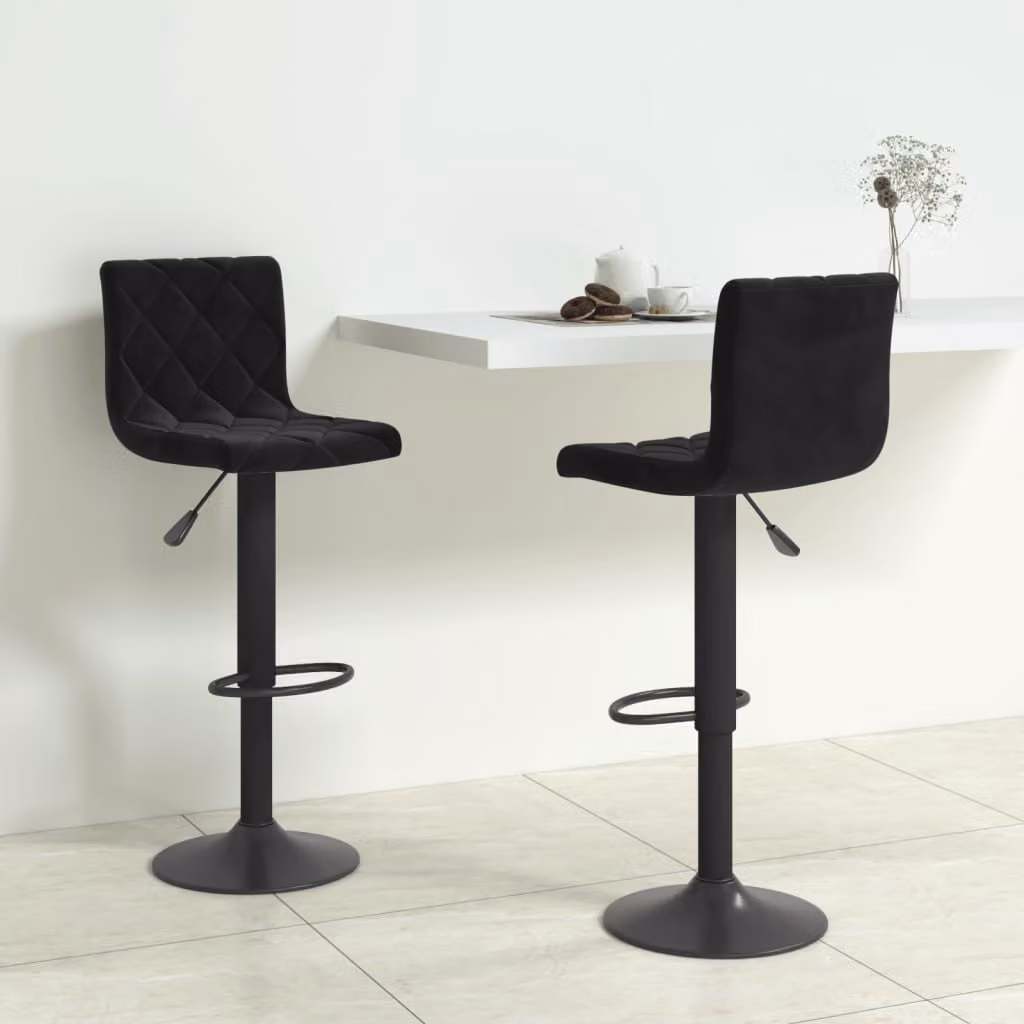 Set di 2 sgabelli da bar vidaXL in velluto nero con base girevole a 360 gradi