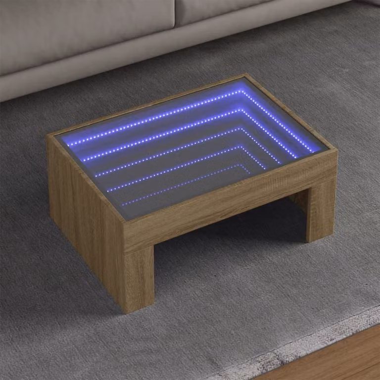Tavolino da salotto moderno vidaXL in legno Rovere con illuminazione LED, L: 70 cm, P: 50 cm, H: 30 cm