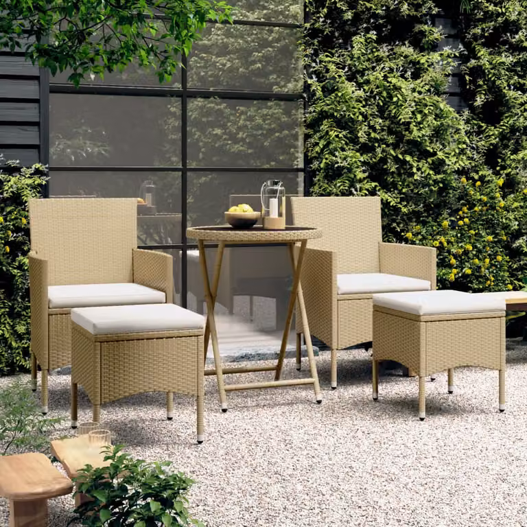Set Bistrot da Giardino vidaXL in Polyrattan e Vetro Temperato Beige 5 pz