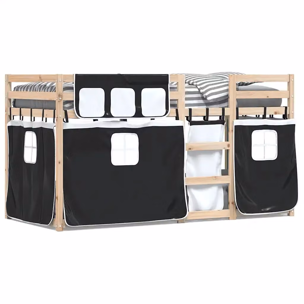 vidaXL Letto a Castello per Bambini in Legno di Pino Nero e Bianco 90x200 cm – 2