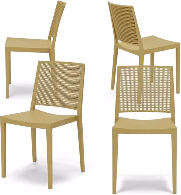 Set 4 Sedie in polipropilene PORTO, impilabile, resistenza raggi UV, design moderno, ideale per sala da pranzo, cucina, bar, ristoranti o giardino, colore Senape
