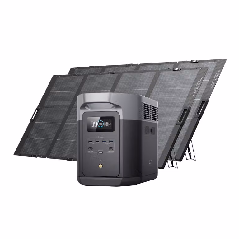 ECOFLOW Generatore solare DELTA 2 Max, 2048Wh Batteria LFP centrale elettrica portatile e pannello solare 400Wx2,Max 3100W uscita CA