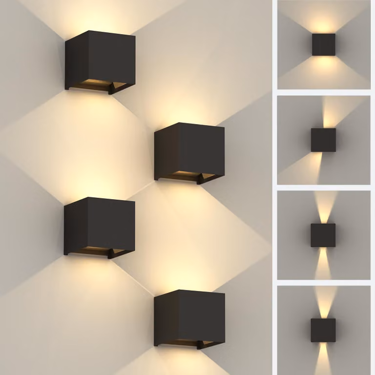 Lampada da parete esterna a LED, 12W, 3000K, luce bianca calda, set da 4, regolabile