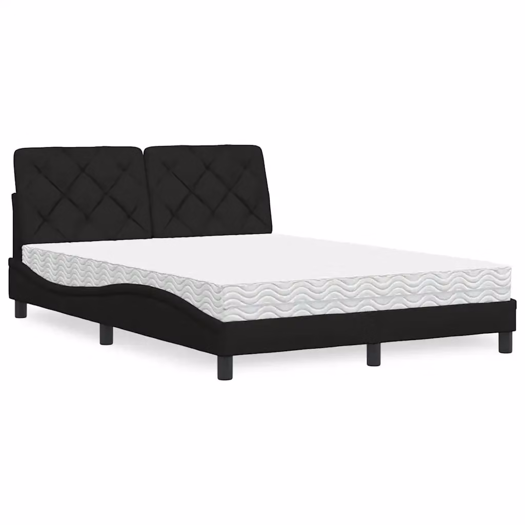 Letto moderno vidaXL con materasso in schiuma e struttura imbottita in tessuto nero e bianco L/P/H: 218 x 120 x 74,5 cm – 2