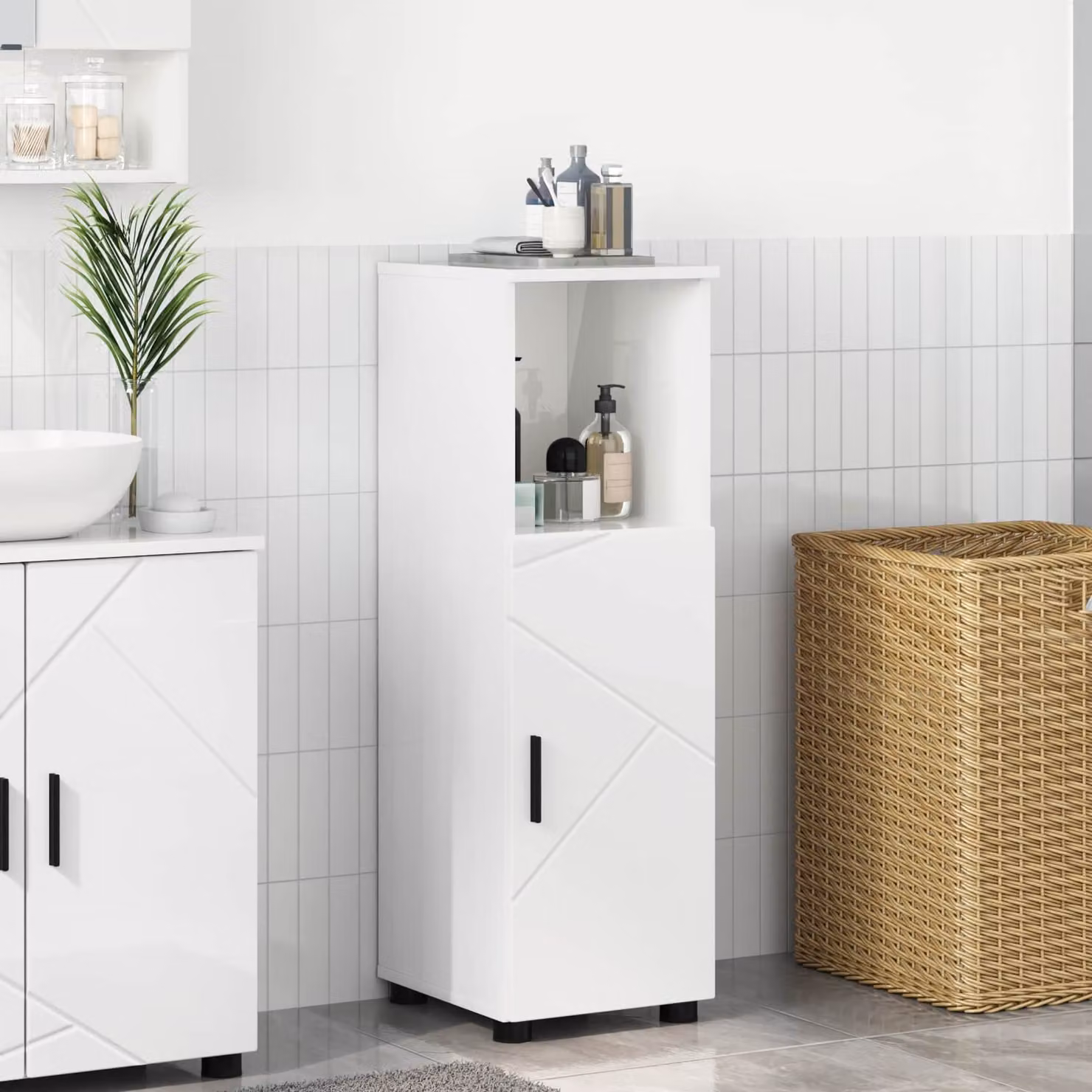 Mobile da bagno vidaXL bianco lucido con ante a battente e ripiani interni L: 30 cm, P: 35 cm, H: 95 cm