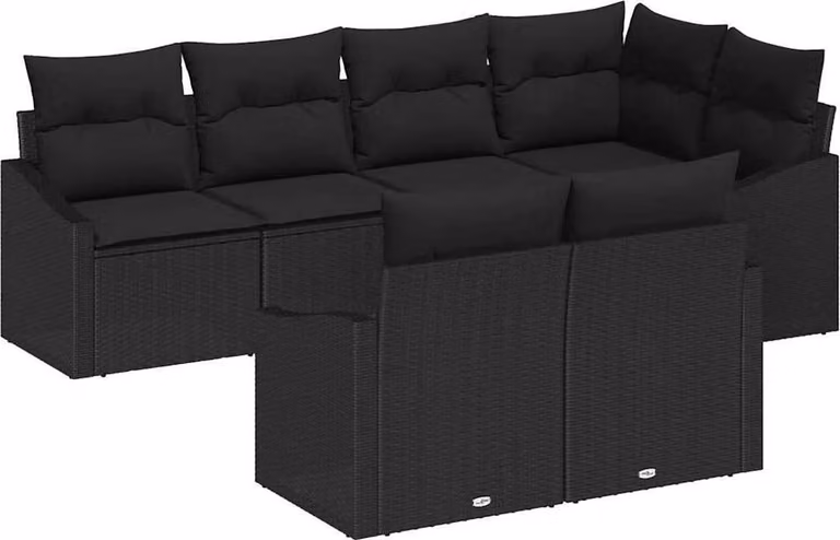 Set di divani con cuscino 7 pcs Nero polyrattan