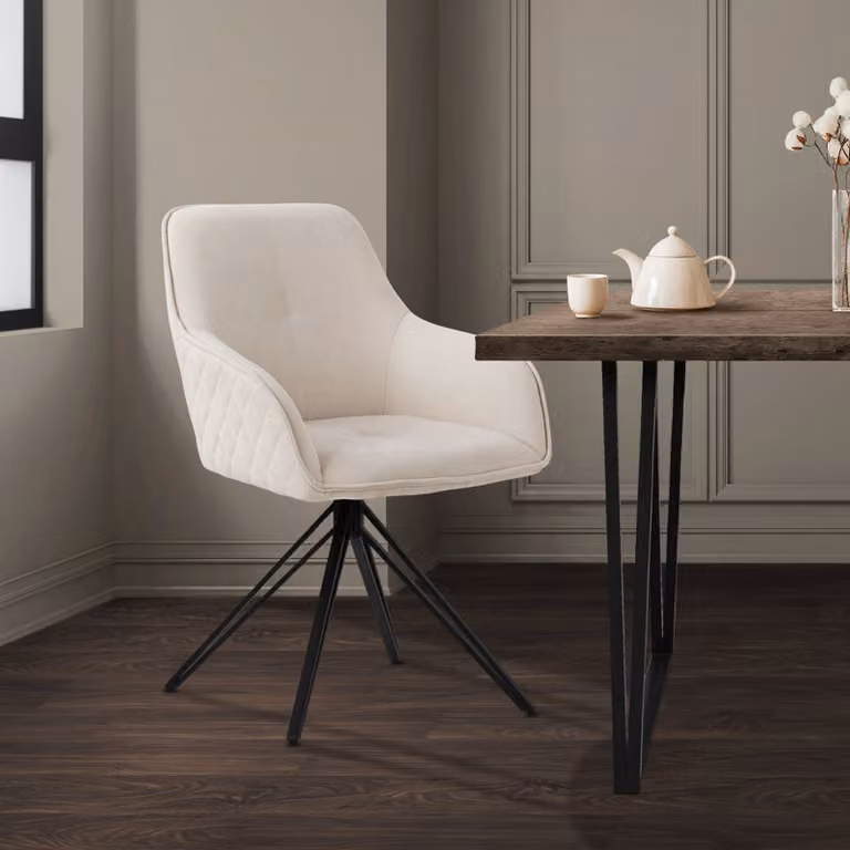 Sedia da pranzo girevole ML-Design, crema, in tessuto intrecciato con gambe in metallo