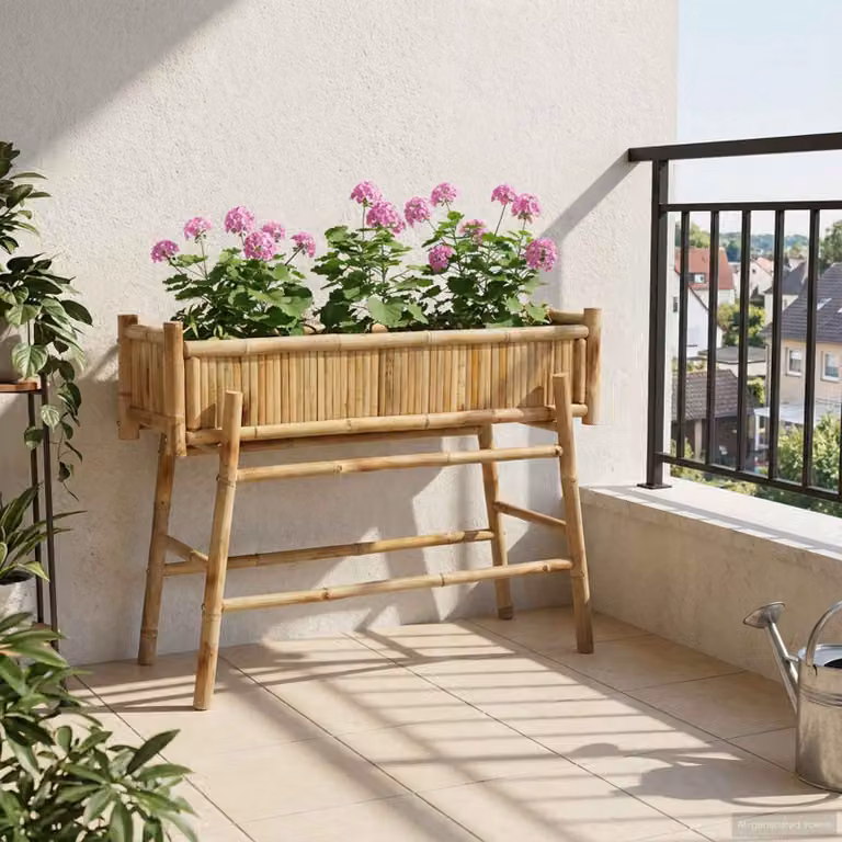 vidaXL Vaso da Giardino con Supporto in Bambù e Legno, Colore Marrone, L 100 x P 38 x H 74 cm