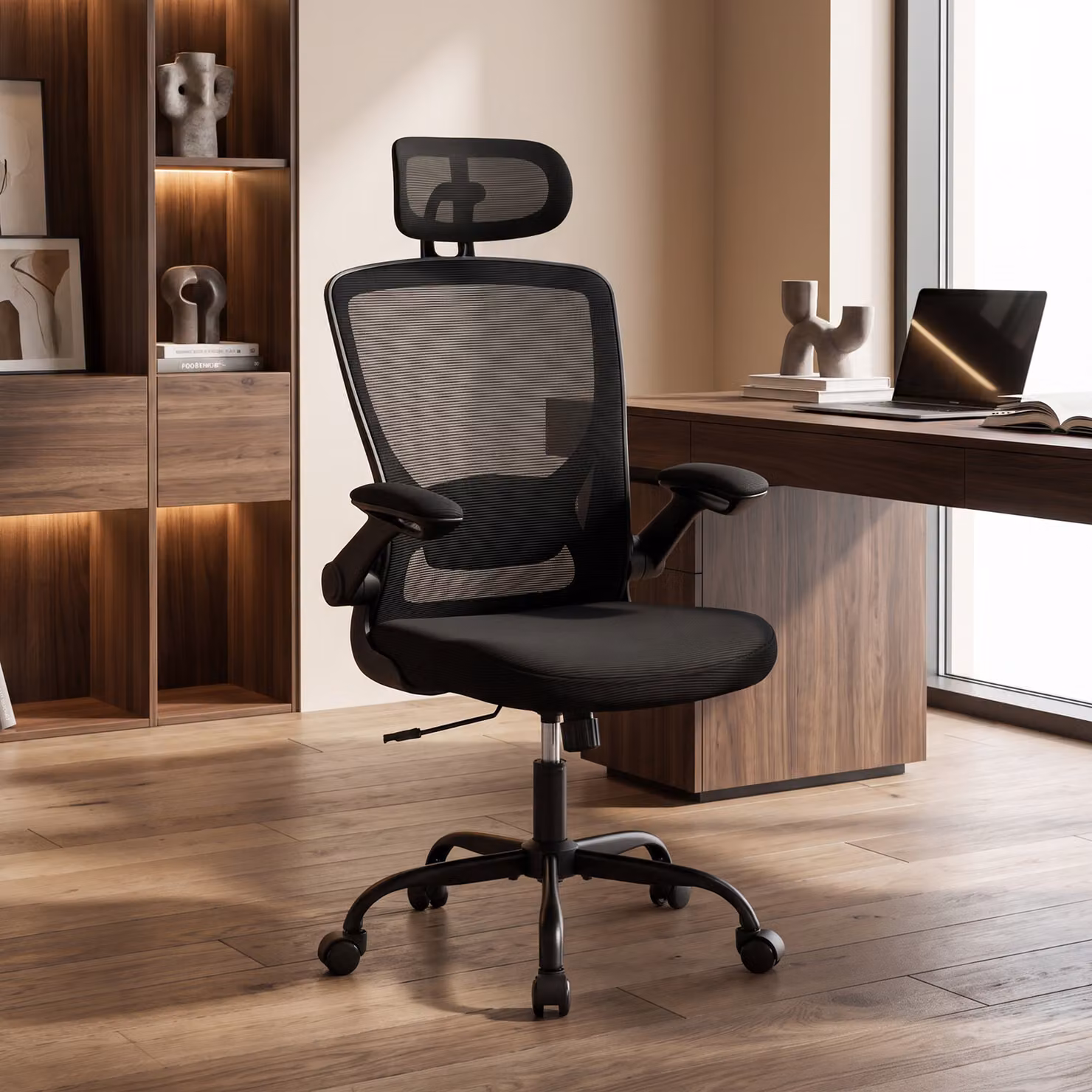 Sedia da ufficio ergonomica HOMCOM in rete nera con poggiatesta regolabile e braccioli – 2