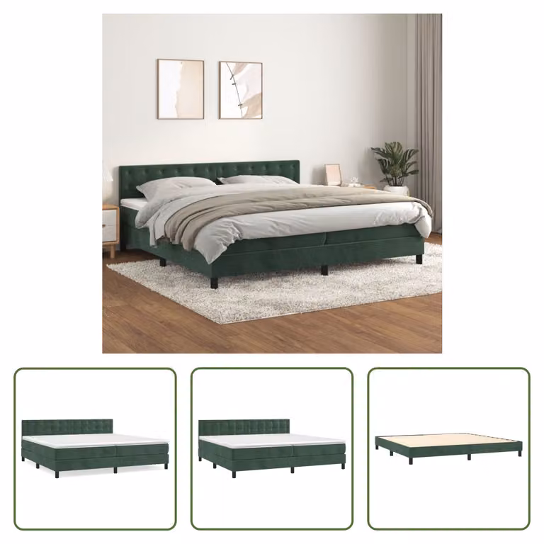 The Living Store Letto a molle con materasso verde scuro 200x200 cm in velluto