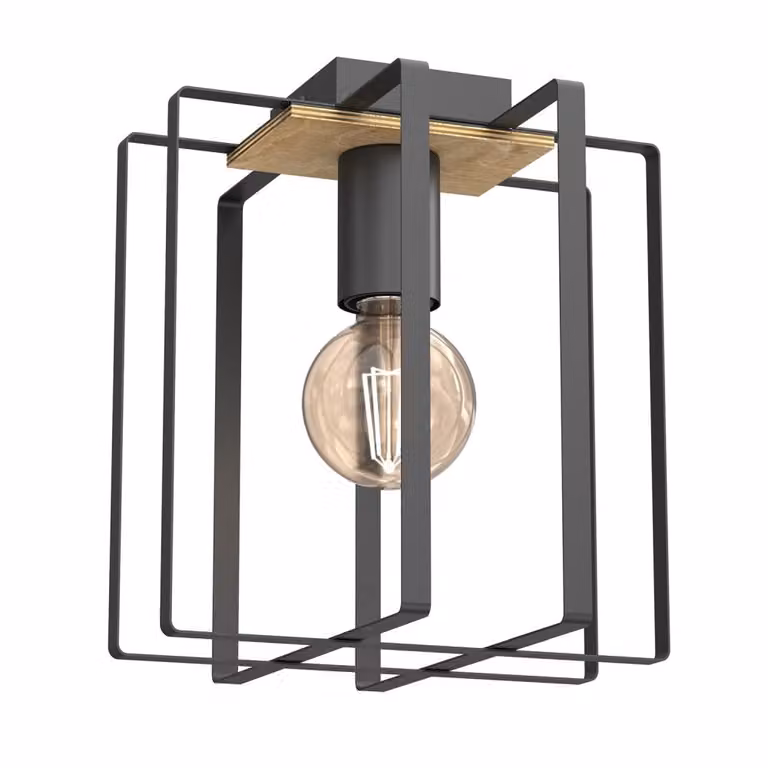 Lampada da soffitto industriale nera con elemento in legno Kortez 1xE27 15W Luminex