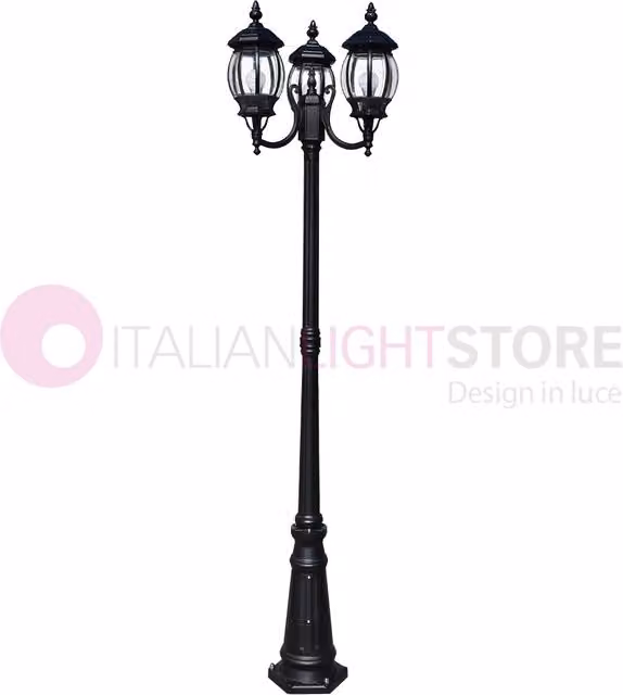 ENEA Lampione a 3 luci h.212 in Alluminio per Esterno Vialetto Giardino NERO