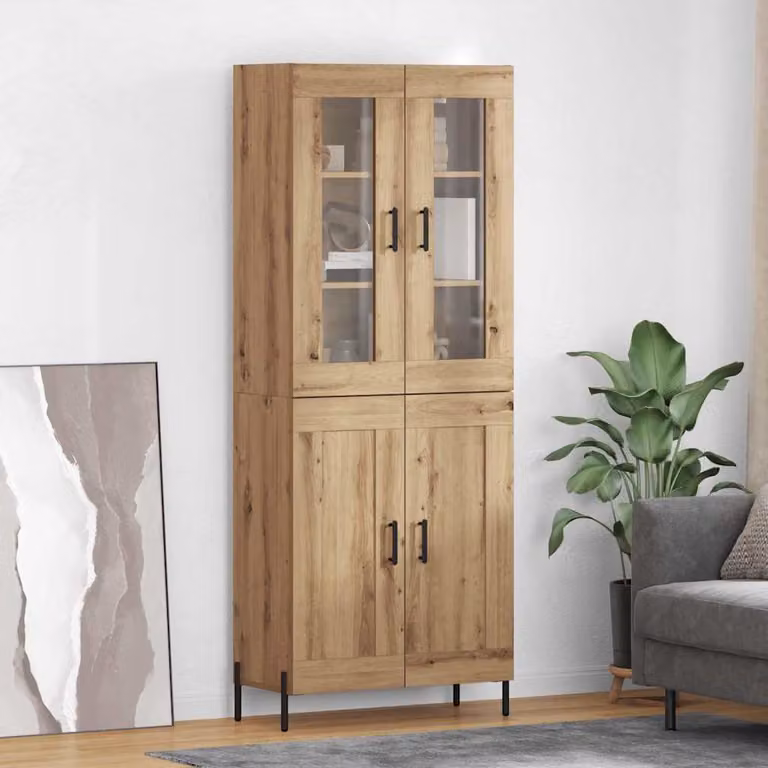 Credenza vidaXL in rovere marrone con ante a battente e ripiani interni, stile minimalista, L: 69,5 cm, P: 34 cm, H: 180 cm