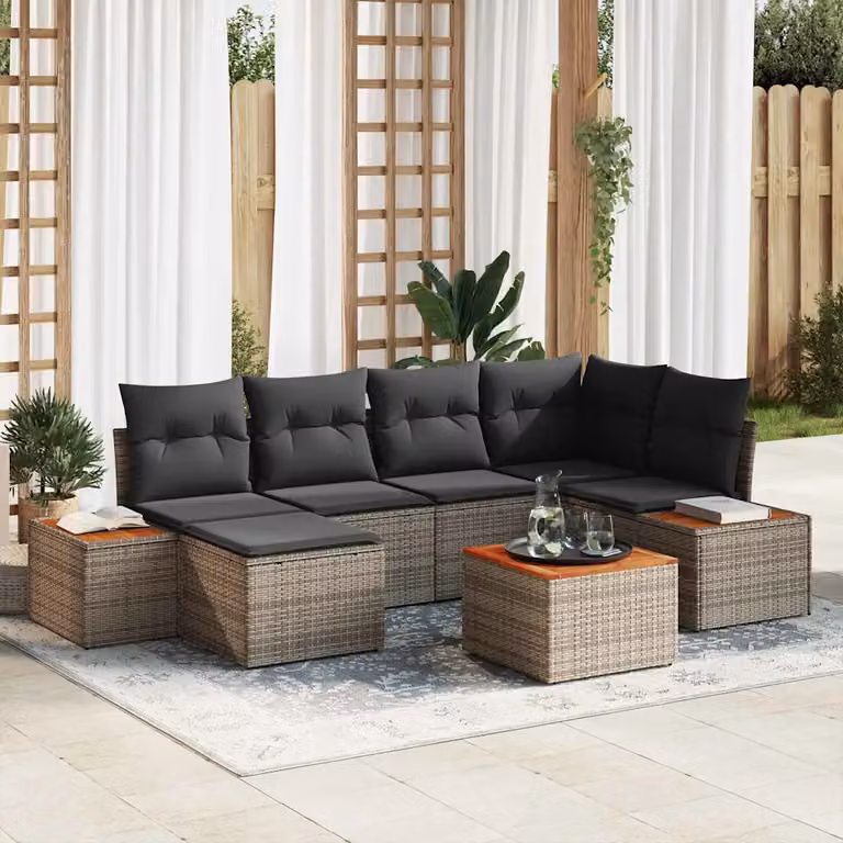 Set Divano da Giardino vidaXL 7 Pezzi a Forma di L con Cuscini Grigio