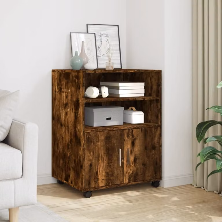 Armadietto con ruote vidaXL in legno Rovere Fumo, L: 60 cm, P: 48 cm, H: 81 cm
