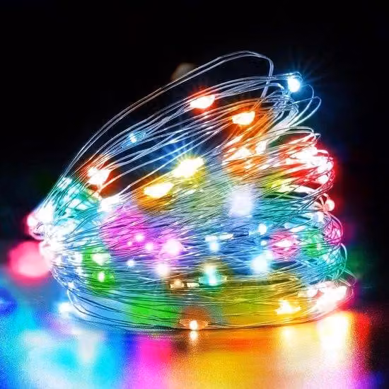 2 pezzi di tenda luminosa a LED da 15 m alimentata a batterie - Multicolore, per feste, matrimoni e decorazioni d'interni.
