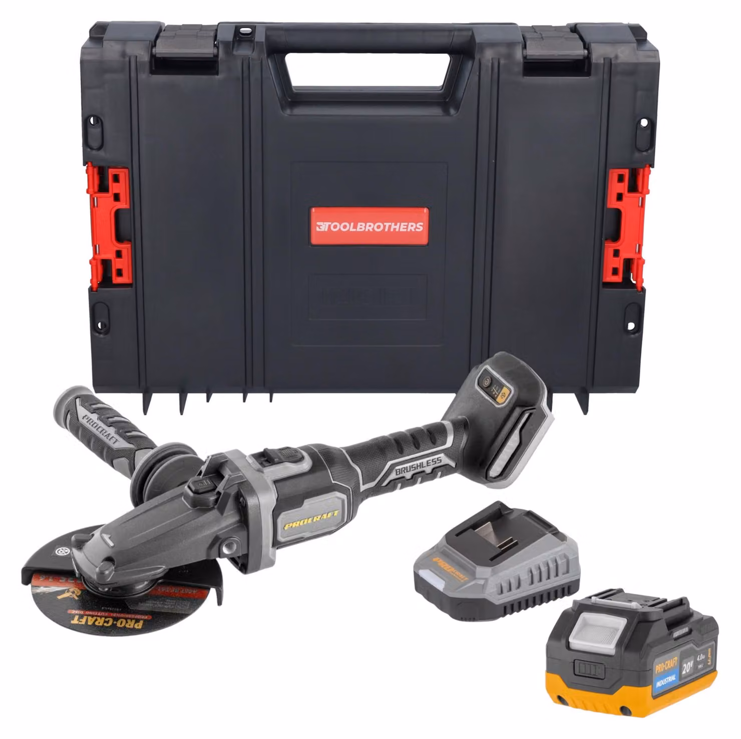 Procraft Industrial AG125Cbb Smerigliatrice angolare a batteria a testa piatta 20 V 125 mm Brushless Solo - senza batteria, senza caricabatterie