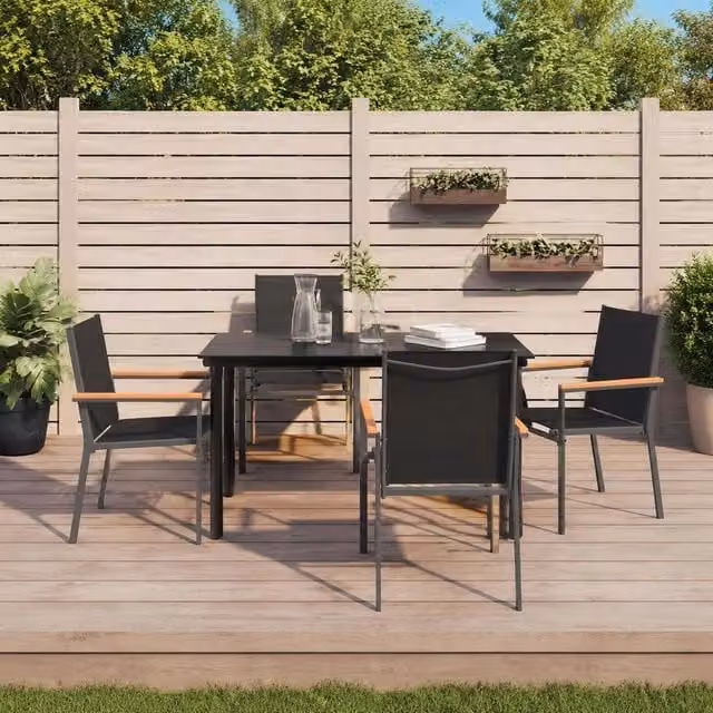 Garden Chairs, Set Of 4, Black, 55x61.5x90 Cm, Made Of Textilene And Steel