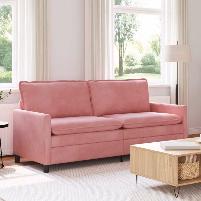 Divano moderno vidaXL in velluto rosa con struttura in metallo L: 196 cm, P: 81 cm, H: 87,5 cm