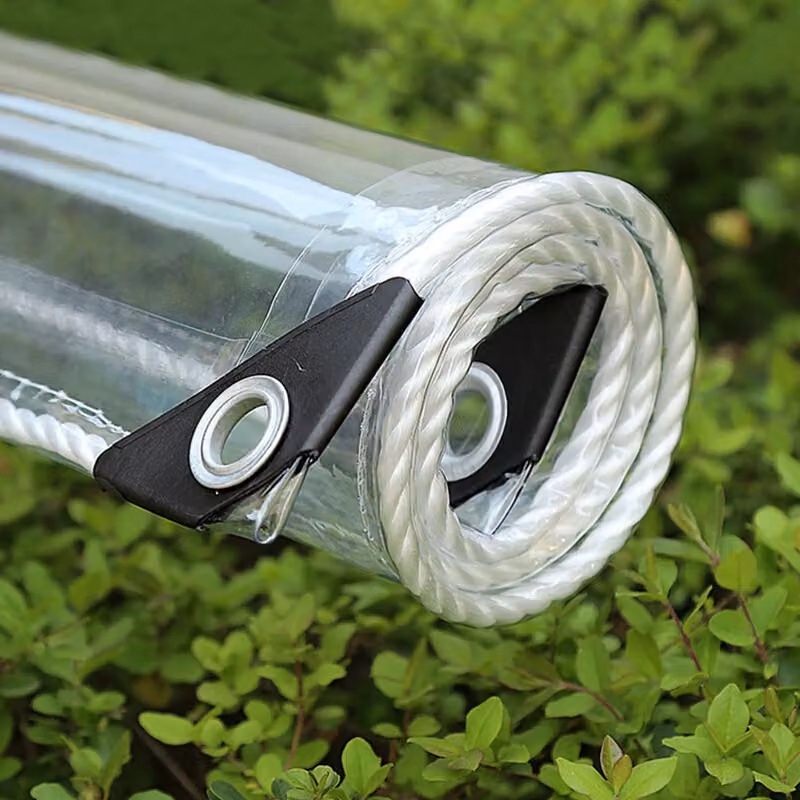 Telo in PVC trasparente impermeabile con occhielli, telo resistente alle intemperie, resistente e pieghevole, 2 × 5 m, telo di protezione dalla pioggia per mobili da giardino, piante e serra