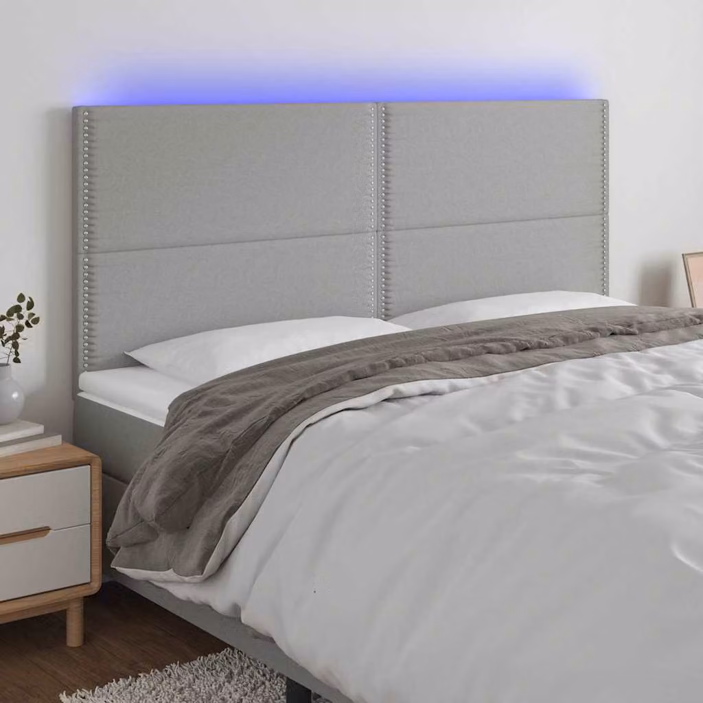 Testiera per letto con illuminazione LED e porta USB vidaXL in tessuto grigio, L: 200 cm, P: 5 cm, H: 118/128 cm