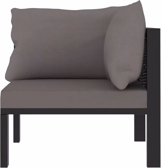 Divano Angolare Modulare Design Mania in Polyrattan Antracite con Bracciolo Sinistro e Cuscini Imbottiti