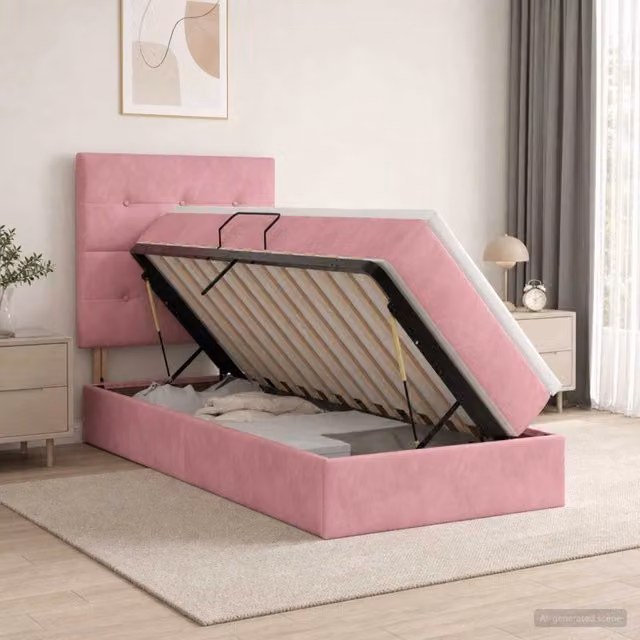 Letto con contenitore e materasso Rosa 90 x 200 cm Velluto 3459668