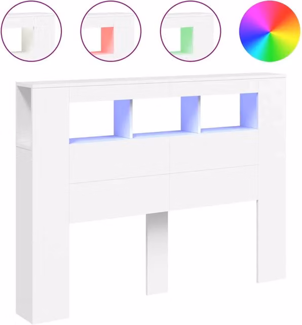 Testiera con illuminazione LED e porta USB Design In, Bianca, L/P/H: 140 x 18,5 x 103,5 cm, in Legno Multistrato – 1