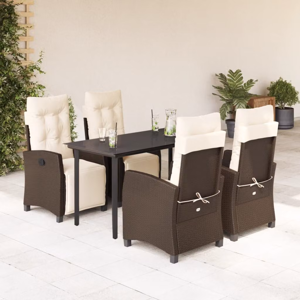 vidaXL Set da Pranzo da Giardino 5 Pezzi in Polyrattan Marrone con Piano in Vetro – 1