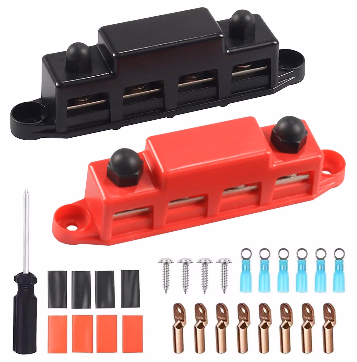 Set di barre di collegamento, 2 pezzi, 12-48 V DC, 250 A, con filettatura M8, colore nero/rosso