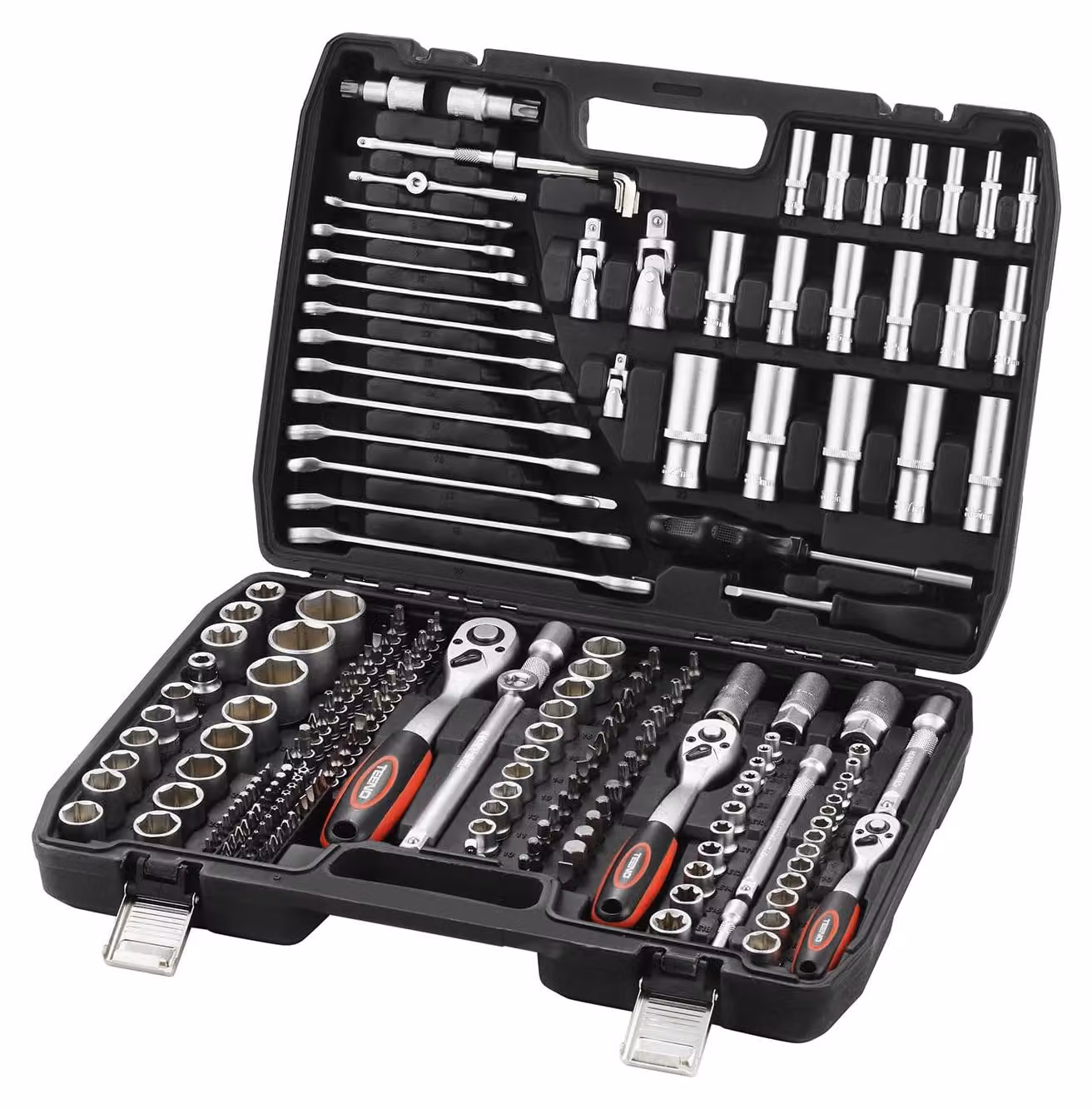 Set di chiavi a bussola da 216 pezzi, con attacchi da 1/4", 3/8" e 1/2", dotato di chiave a cricchetto a 72 denti, ideale per auto e biciclette