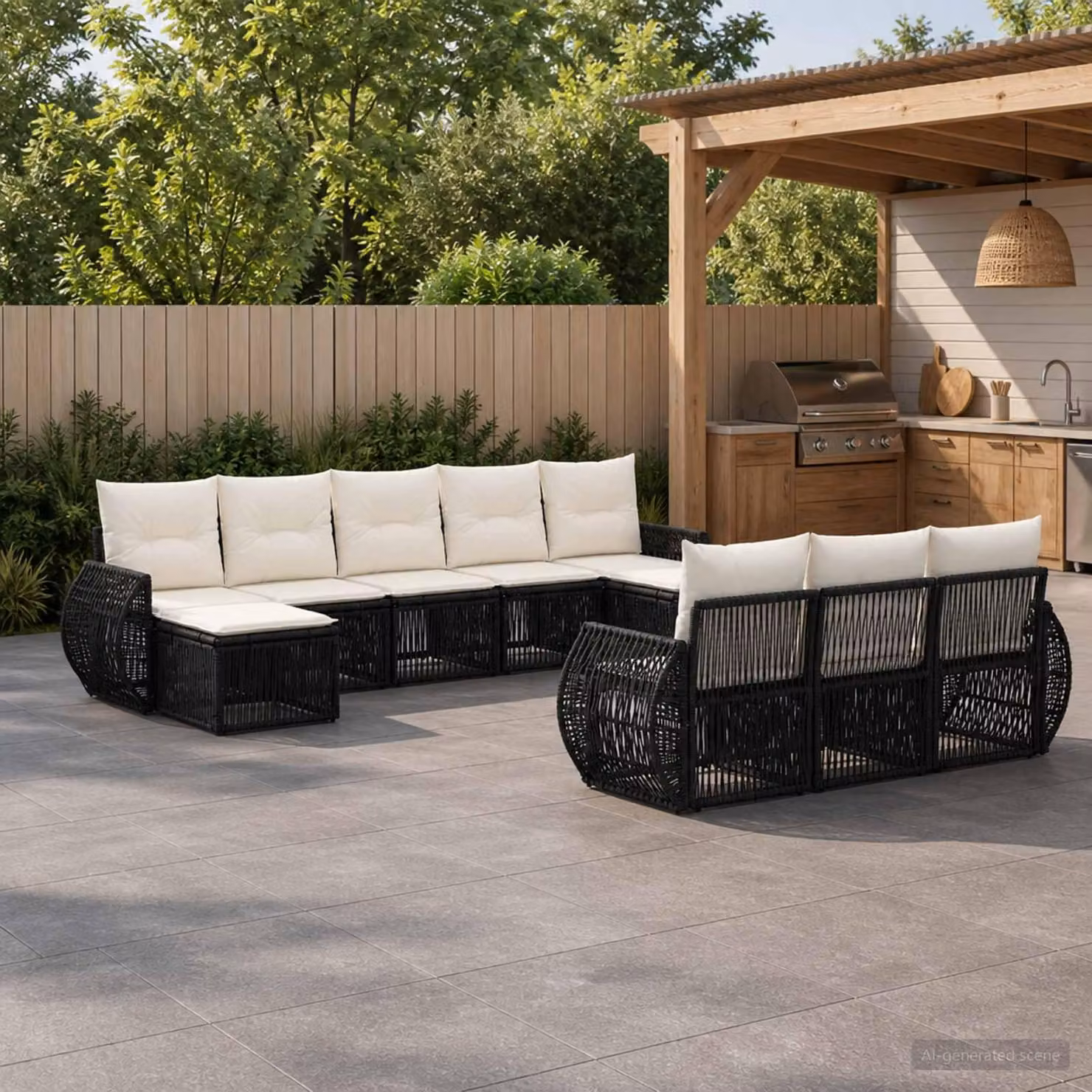 Maison Exclusive - Set da giardino composto da 10 pezzi. Divano da giardino in rattan sintetico, colore nero e crema