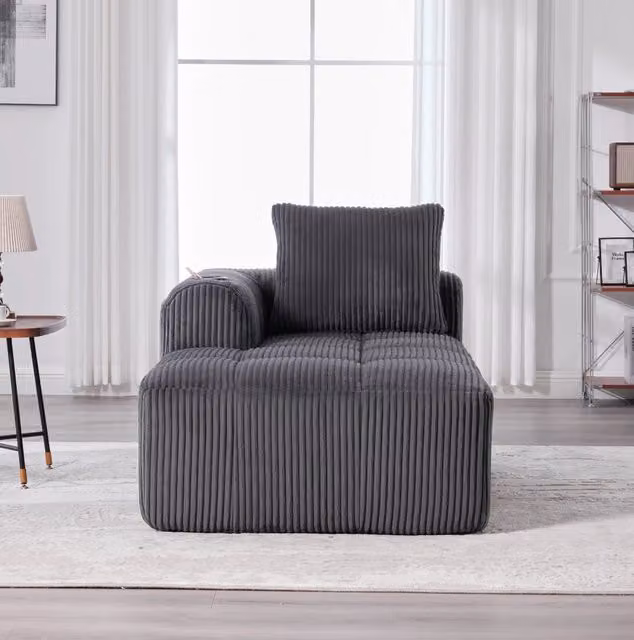 Divano 158x93x61 cm con tasche laterali e portabicchieri in corduroy grigio scuro