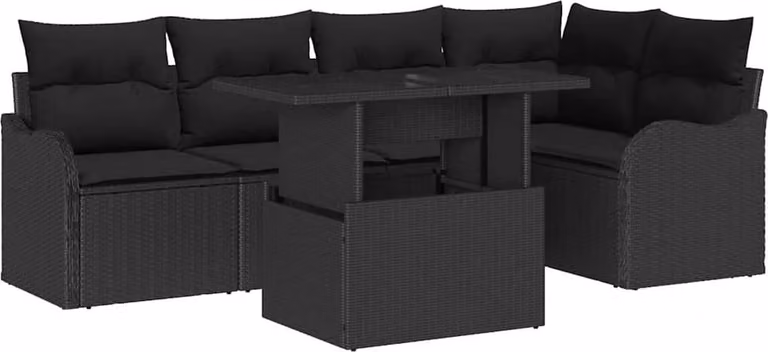 Set da pranzo con cuscino 6 pcs Nero Poly Rattan