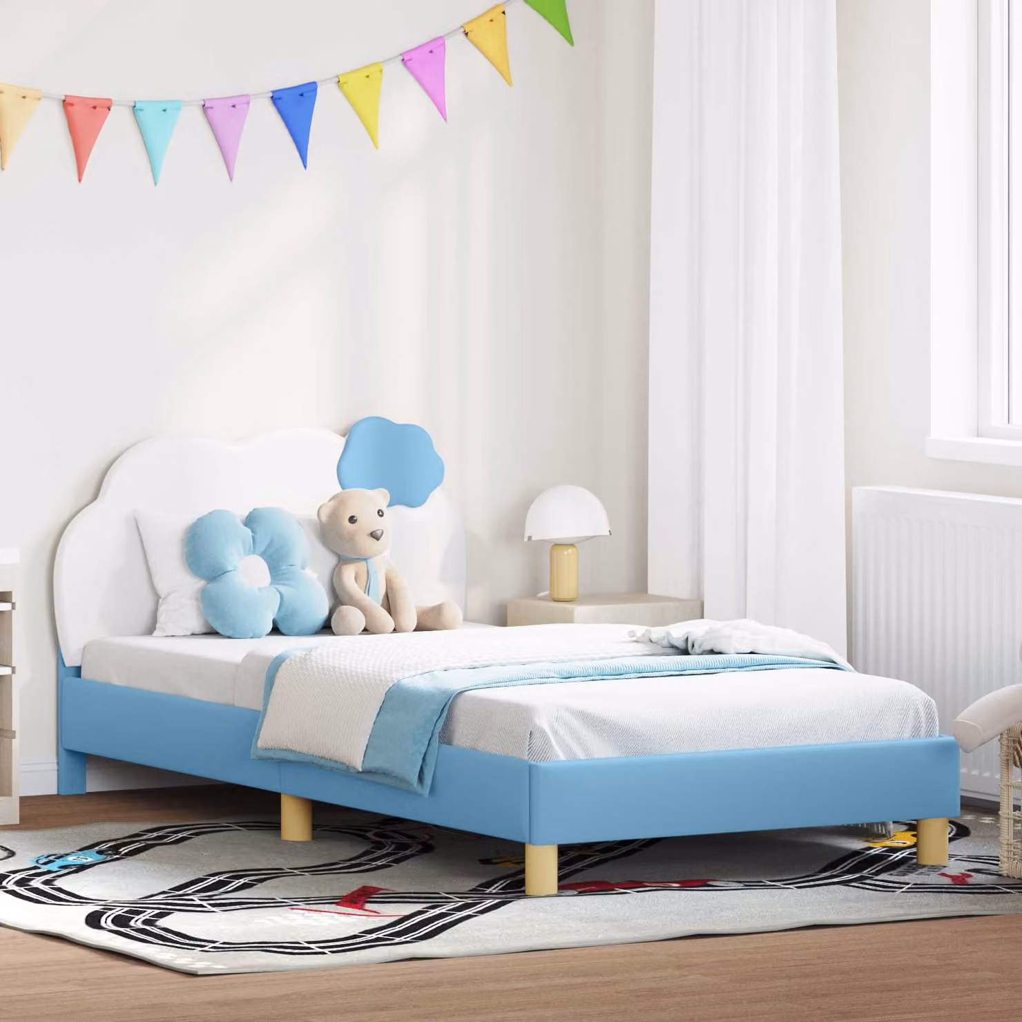 Struttura letto per bambini vidaXL con testata imbottita in similpelle blu, L 80 x P 200 cm