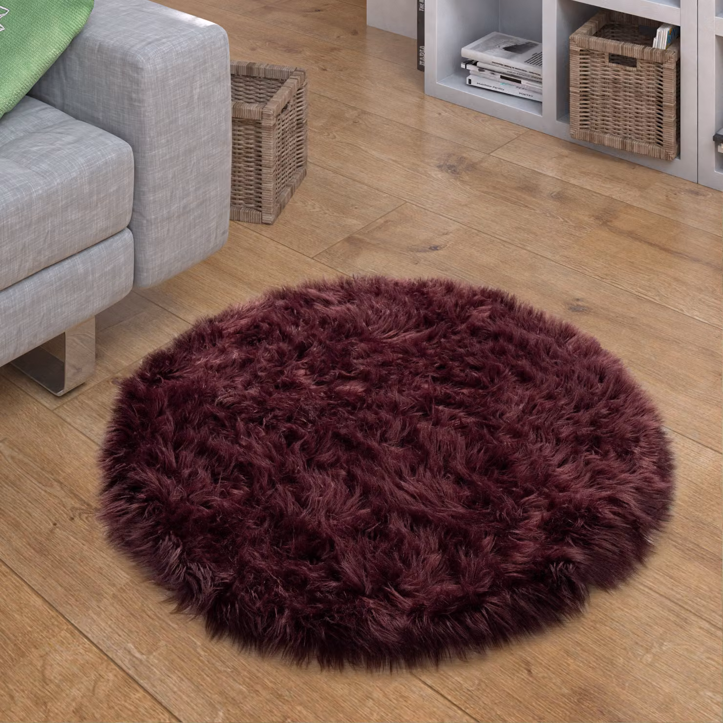Tappeto rotondo Playara viola a pelo alto in ecopelliccia, Diametro: 90 cm – 2