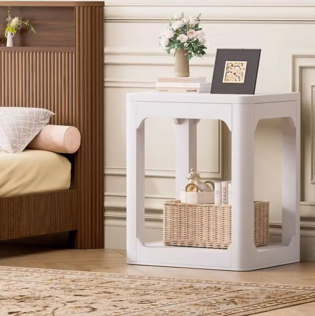 Set di 2 tavolini laterali ULEVR a 2 ripiani in MDF bianco, per soggiorno, camera da letto o ufficio
