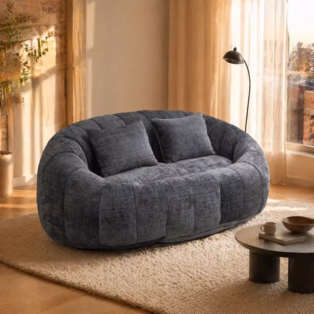 Divano a 2 posti MIVRAY in tessuto grigio con imbottitura in schiuma e cuscini inclusi per soggiorno e camera da letto L: 150 cm, P: 63 cm, H: 76 cm – 1