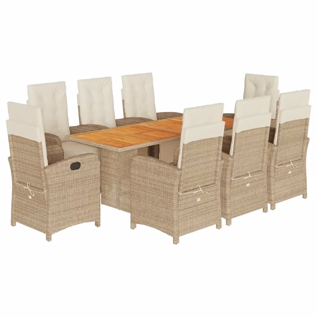 Set da pranzo da giardino vidaXL in polyrattan con cuscini beige e bianco, 9 pezzi – 2