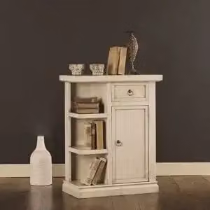 Mobiletto da ingresso KIVIO in legno di pino stile shabby chic color bianco e beige con finitura laccata – 2
