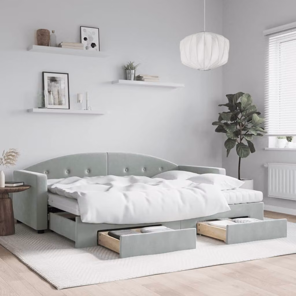vidaXL Divano Letto con Cassetti in Velluto Grigio Chiaro L/P/H: 200 x 80 x 75 cm