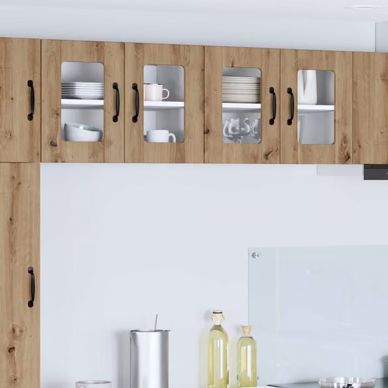 Set di 2 mobili da parete LUCCA vidaXL in Rovere Artigianale con ante in vetro e ripiani interni, L/P/H: 60 x 31 x 40 cm