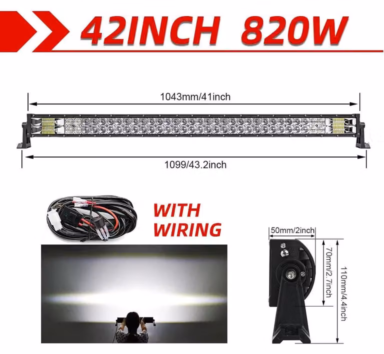 Barra illuminante per auto e camion - Illuminazione a LED - 42 pollici - Lineare, con cavo - 90.000 lumen